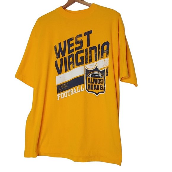 West Virginia Universtiy WVU Football L T Shirt Gold Mountaineers Almost Heaven - Picture 1 of 4